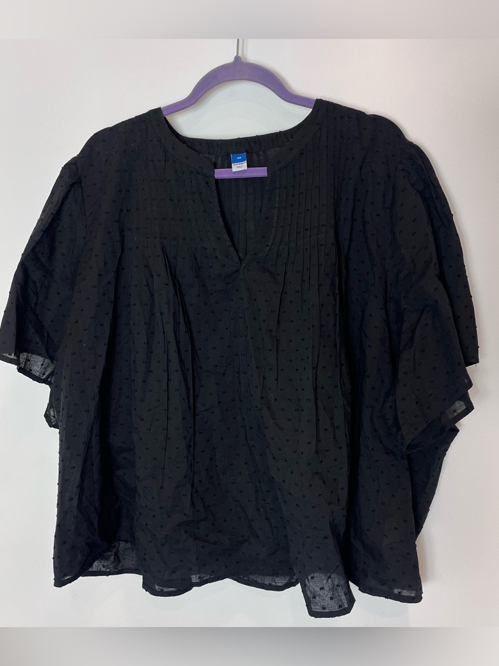 Old Navy Womens 4X Top Black Swiss Dot Blouse Short Flutter Sleeve Boho Cotton